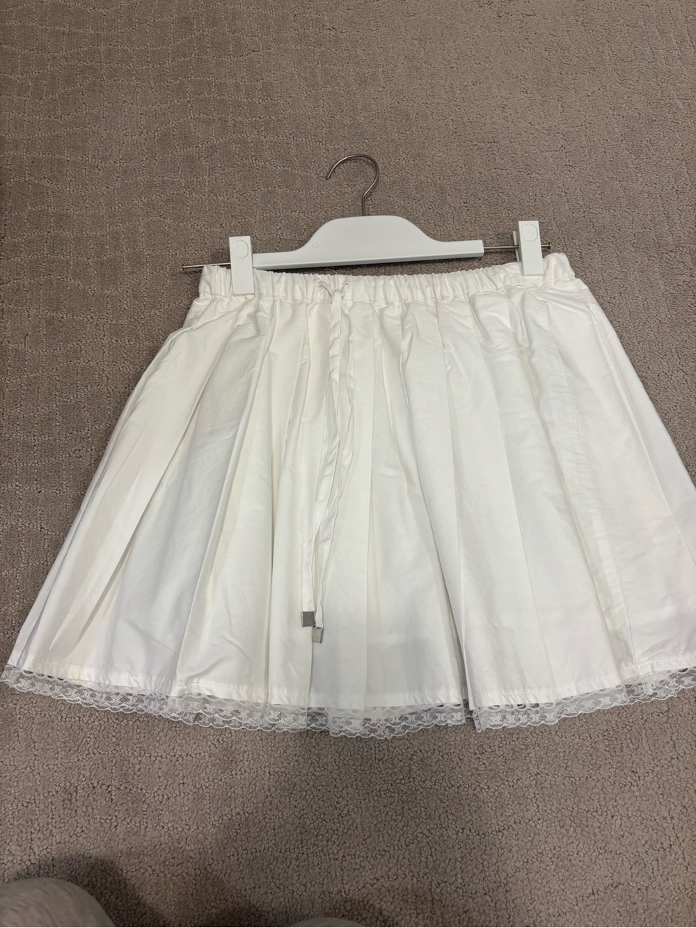 J. Crew White Pleated Skater Skirt with Lace Trim